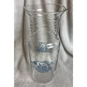 Vintage Pyrex Glass Juice Carafe Pitcher Cornflower Country Blue Basket 1.5L USA